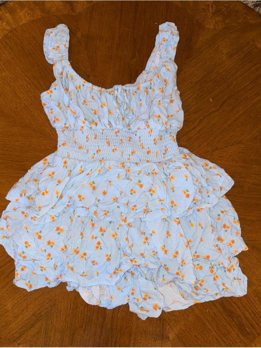 No Boundaries Light Blue Floral Smocked Tiered Romper